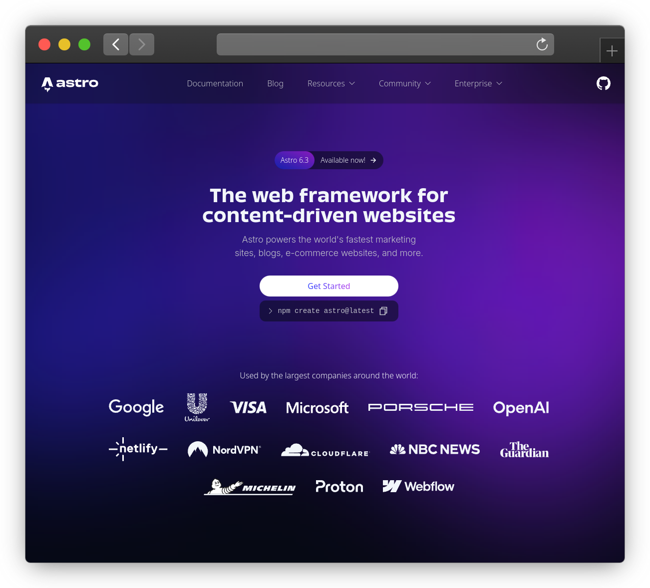 Screenshot of the Astro landing page at astro.build